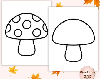 Mushroom Template Printable PDF, Mushroom Outline, Mushroom Stencil, Woodland Craft, Fall Activity, Preschool Coloring Page, Bulletin Boards