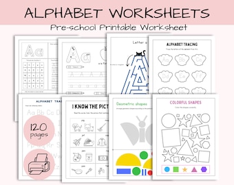 Alphabet Arbeitsblätter - 120 Seiten druckbare Aktivitäten zum Nachzeichnen und Ausmalen für Vorschul- und Kindergartenkinder