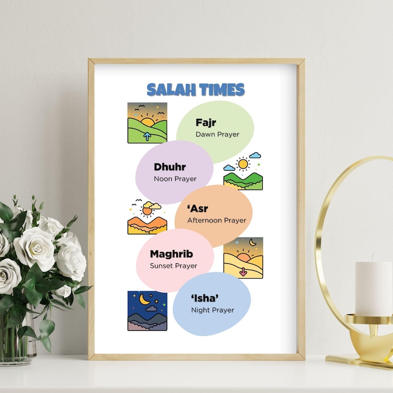 Salah Times Poster for Kids | Islamic Prayer Times Wall Art | Muslim ...