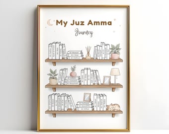Juz Amma Tracker Printable, Quran Memorization Tracker with Al-Fatiha & Ayat al-Kursi, Islamic Bookshelf Tracker for Kids Teens Adults