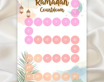 Ramadan Countdown Printable | 30-Day Ramadan Tracker for Kids & Families | Cute Pastel Islamic Wall Art | Ramadan Activity Chart