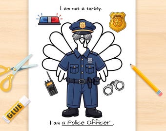 Disguise a Turkey Police Officer Printable, Turkey Disguise Activity, Police Officer Turkey Project, Cut and Paste Activity