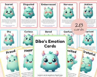 Kids Emotion Cards | Bibo the Fluffy Monster Feelings Flashcards | Emotional Learning | SEL Tool for Parents & Teachers