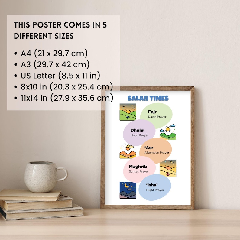 Salah Times Poster for Kids | Islamic Prayer Times Wall Art | Muslim ...