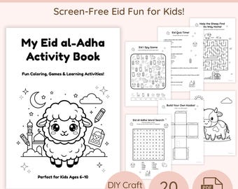 Eid al-Adha Aktivitätsbuch für Kinder, Eid Aktivitäten zum Ausdrucken, Islamische Arbeitsblätter, Malseiten, Kinderspiele, Lernen, Lernen, Handwerk