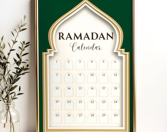 Ramadan-Kalender zum Ausdrucken für Kinder & Familien | Smaragd Grün Gold Islamischen Countdown | 30-Tage-Ramadan-Tracker | Ramadan Wohnkultur