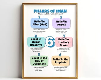 6 Pillars of Iman Poster for Kids | Islamic Wall Art Printable | Muslim Kids Room Decor | Faith Learning Chart | Islamic Education Print