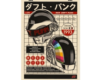 Plakat Daft Punk Japan – dekoracja muzyczna w stylu retro, klimat vintage