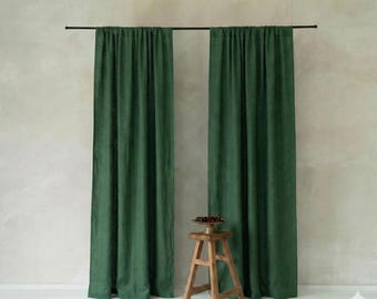 Dark Green Japanese Noren Curtain. Linen Door Curtain. Moss Green Doorway Curtain. Custom Size. Various colours. Linen Noren panels