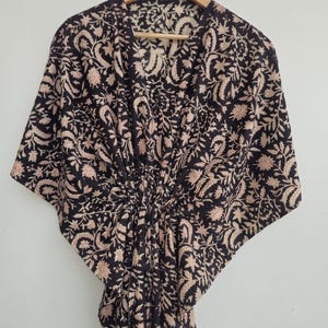 Hand Block Print Cotton Kaftan Dress: Indian Maxi Beach Cover Up