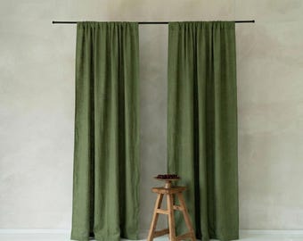 Moss Green Japanese Noren Curtain. Linen Door Curtain. Moss Green Doorway Curtain. Custom Size. Various colours. Linen Noren panels