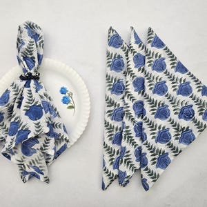 Blue Block Print Cotton Napkins - Set of 100, Reusable Table Linens