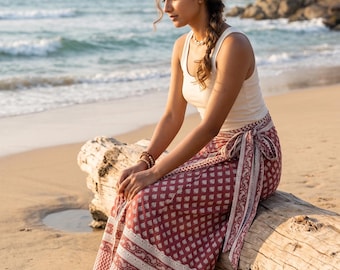 Block Print Sarong Wrap, Cotton Beach Cover Up, Handmade Boho Sarong, Indian Print Swim Coverup, Summer Beach Wrap Skirt, Resort Wear
