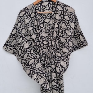 Hand Block Printed Cotton Kaftan: Boho Beach Coverup, Indian Floral Print