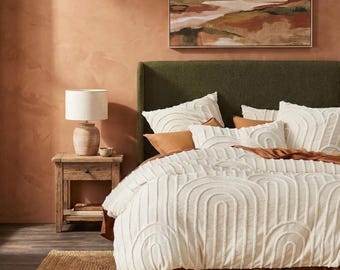 Tufted Cotton Duvet Cover Set: White Ivory Quilt Comforter with Pillowcases
