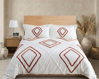3 Piece Tufted Cotton Duvet Cover Set, Natural Duvet Cover With Pillowcases, King/Queen/Twin Custom Size Quilt Comforter Cover Set,