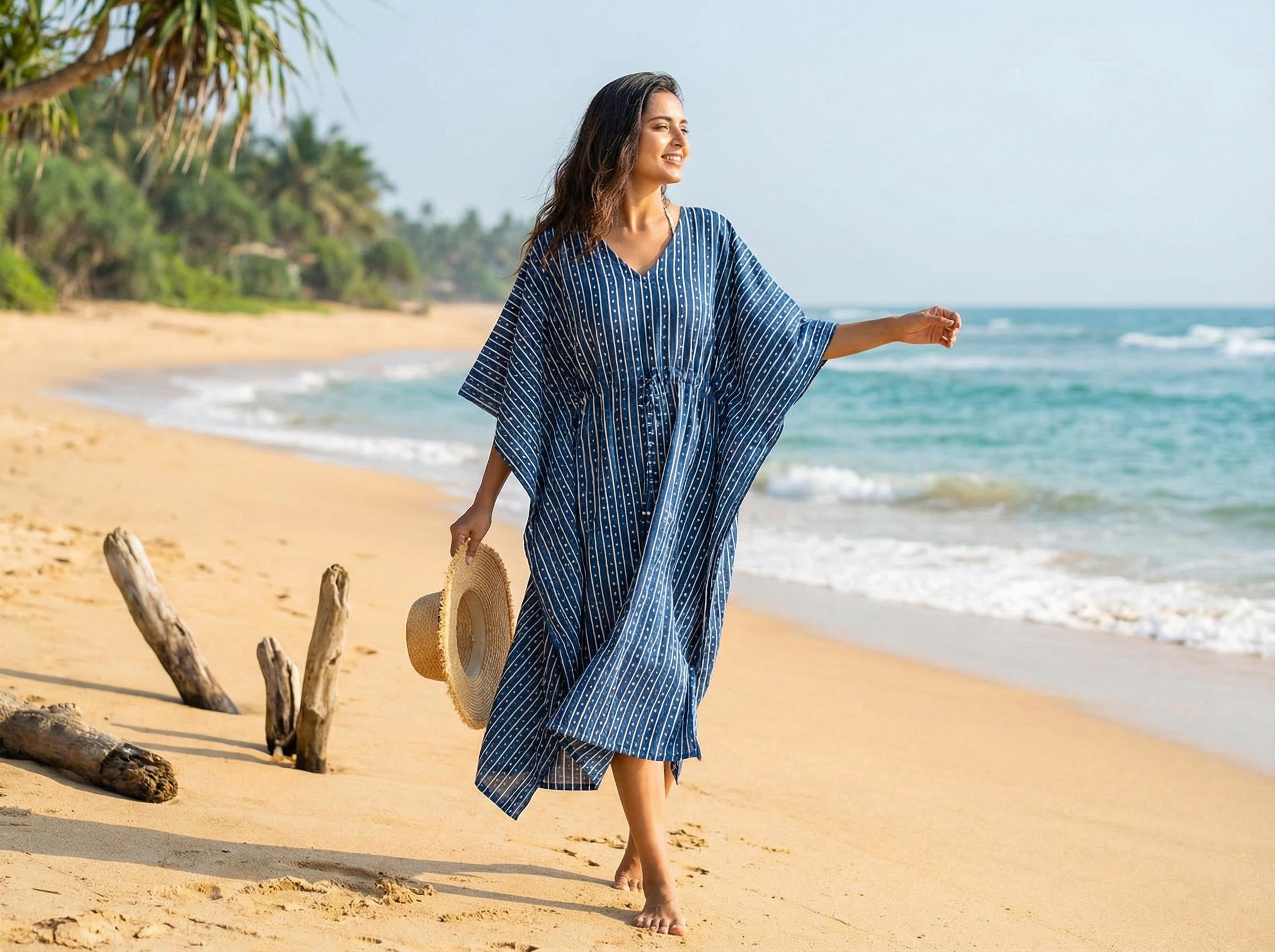 Phagun Tribal Africano Vestido Largo De Playa Bikini Mujer Beach Kaftan Vestido Largo-S-L