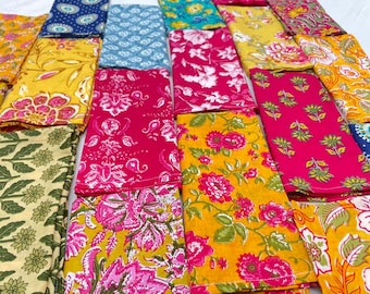 Assorted Cloth Napkins Set 100 Pack of Hand Block Printed Wedding Napkins, Bohemian Cotton Mix and Match Reusable Table Cloth Dinner Napkins