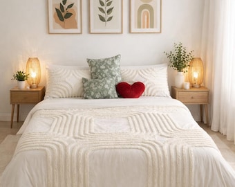 Ensemble de housse de couette 3 pièces en coton capitonné, housse de couette naturelle avec taies d'oreiller, ensemble de housse de couette personnalisé pour grand lit, lit queen-size et lits jumeaux,