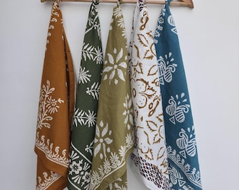 5er Set Handblock Gedruckt Bandanas - Baumwolle Bandana, Sommer Haar Accessoire, Boho Kopftuch, Hals Wrap, umweltfreundliches Geschenk | 100% Baumwolle |