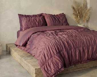 Pflaume Farbe Baumwolle Bettbezug Falten Bettwäsche Tröster Bezug feste Baumwolle Boho Bettbezug Boho Wohnheim Kunst Bettwäsche Set Wendebezug