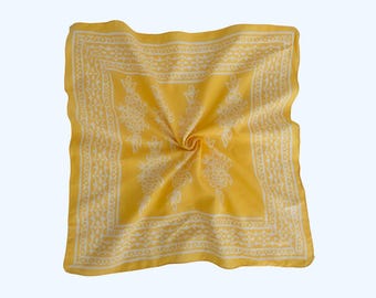 Handmade Block Print Bandana Scarf: Organic Cotton Yellow Bandana