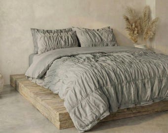 Light Grey Color Pure Cotton Wrinkle Duvet Cover, Comforter Cover, 100% Cotton Boho Duvet Cover, Bohemian Dorm Bedding Set, Quilt Cover,Gift