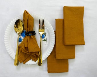 Mustard Yellow Cotton Cloth Napkins | Set of Dinner Napkins Farmhouse Table Decor
