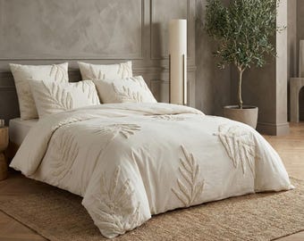 3 Piece Tufted Cotton Duvet Cover Set, Natural Duvet Cover With Pillowcases, King/Queen/Twin Custom Size Quilt Comforter Cover Set,