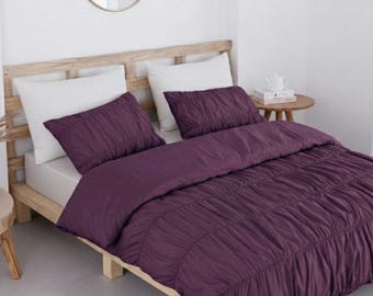 Funda nórdica arrugada de color morado oscuro, funda de edredón bohemia, juego de cama de algodón para camas individuales, matrimoniales, queen, king y king, regalo de Navidad.
