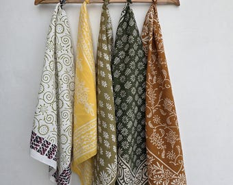 Organic Cotton Paisley Bandana Set of 5 : Hand Block Print Scarves, Vibrant Colors