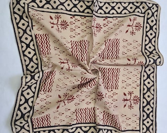 Block Print Cotton Bandana: Bohemian Neck Scarf, Handkerchief
