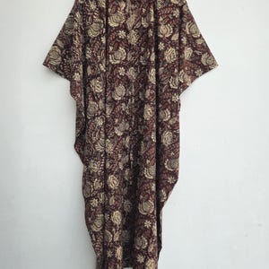 Hand Block Print Cotton Kaftan Dress: Indian Maxi Beach Cover Up