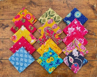 Assorted Cloth Napkins Set 100 Pack of Hand Block Printed Wedding Napkins, Bohemian Cotton Mix and Match Reusable Table Cloth Dinner Napkins