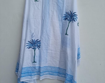 Sarong estampado a mano: Pareo de playa de algodón estampado a mano para mujer, bufanda con estampado floral, ropa de baño