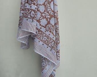 Hand Block Print Cotton Sarong: Bohemian Floral Beach Cover-Up