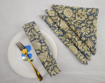 Hand Block Printed Cotton Napkins: Indian Floral Table Linens