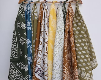 Paisley Floral Cotton Bandanas - Bohemian Headscarf Set of 10 - Hand Block Print