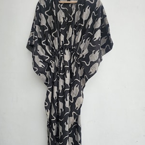 Hand Block Print Cotton Kaftan Dress: Indian Maxi Beach Cover Up