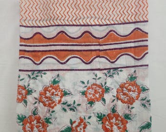 Floral Kalamkari Cotton Pareo: Hand Block Print Sarong Cover-Up