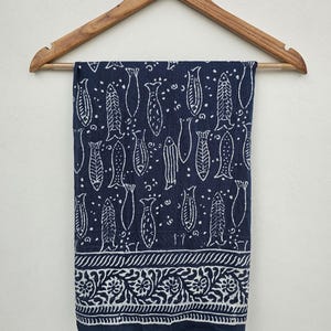 Indigo Fish Print Cotton Sarong: Lightweight Beach Wrap
