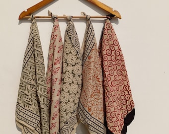Set of 5 Hand Block Printed Bandanas – Cotton Bandana, Summer Hair Accessory, Boho Head Scarf, Neck Wrap, Eco-Friendly Gift | 100% Cotton |