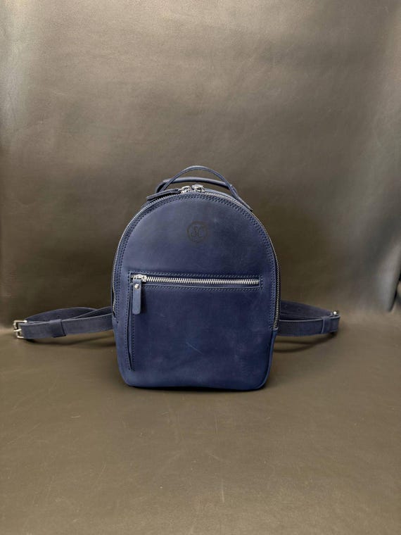 Minimal Navy Faux Leather Backpack Blue & Black Leather Backpack, Minimalist Rucksack Purse - Etsy main image 3