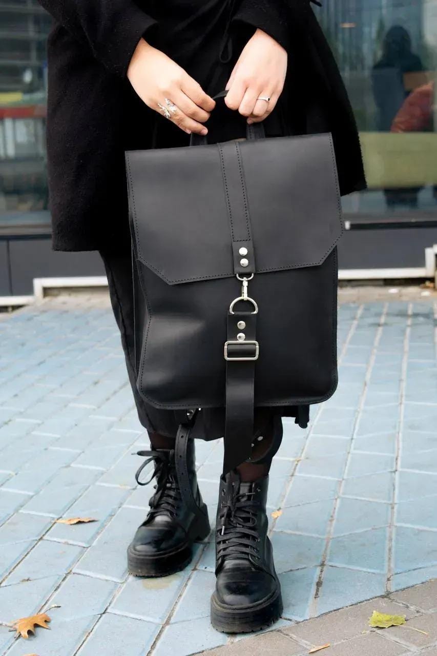 Leather Work Rucksack, Women Everyday Backpack Purse, Stylish College ...