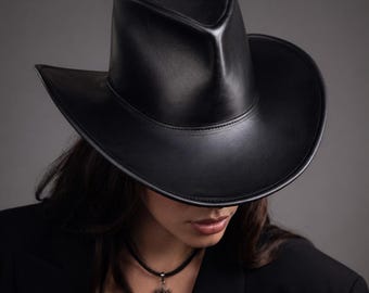 Sombrero vaquero negro estilo western para mujer, sombrero de vaquera de ala ancha para atuendos western y estilo campestre.