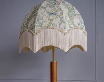 William Morris Golden Lily (Linen) Fringed Lampshade | Art Deco Style, Handmade in England