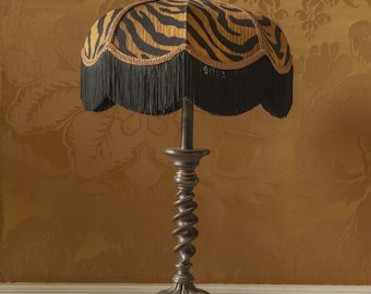 Tiger Print Velvet Fringed Lampshade: Art Deco Style, Handmade in England