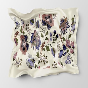 35x35 Silk Scarf Floral Paisley Print, Vintage Inspired Square Scarf for Women, Mulberry Silk Head Scarf, Gift for Her