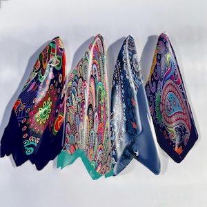 Large Satin Scarf, Silk Feel Neck Scarf, Floral Square Scarf, Silky Hair Scarf, Turban Head Scarf, Personalized Scarf, Pick 3 For Discount