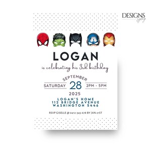 Superhero invitation Avengers Party Editable Superheroes Birthday Invitation Printable Birthday Party Invitation Kids Party Invite Template